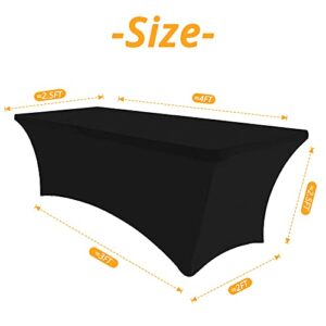 KUFUNG Spandex Tablecloths for 4 ft Home Rectangular Table Fitted Stretch Table Cover Polyester Tablecover Table Toppers (Black, 4 FT)