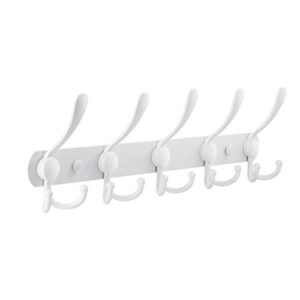 coat rack wall mounted, coat hanger wall 5 tri hooks heavy duty stainless steel coat hook rail for coats towels purse robes keys and hats(white)