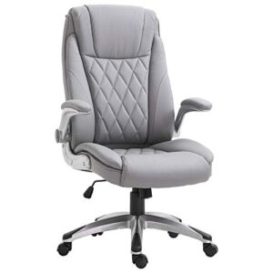 vinsetto high back 360° swivel ergonomic home office chair with flip up arms, faux leather computer desk rocking chair, grey