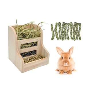 rabbit hay feeder rack,wooden food feeding rack grass holder less hay wasted and mess for small animal rabbit bunny chinchilla guinea pig