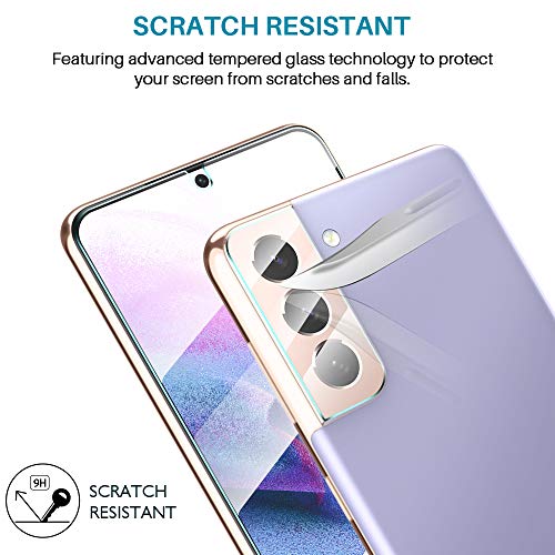 [2+3 Pack] LϟK Designed for Samsung Galaxy S21 5G (Not for S21 Plus), 2 Pack Tempered Glass Screen Protector + 3 Pack Camera Lens Protector, Case Friendly, Installation Tray -Gray