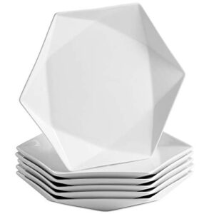 mitbak 10.5" bone china dinner plates | set of 6 elegant diamond shaped natural white dinnerware set for dinner, holidays, restaurant, salad, dessert | white dishes make an excellent gift idea