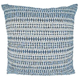 saro lifestyle celeste collection woven line throw pillow with poly filling, 22" x 22", blue