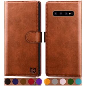 SUANPOT for Samsung Galaxy S10+ /S10 Plus 6.4 (Not Fit S10,S10e) Leather Wallet case with RFID Blocking Credit Card Holder, Flip Folio Book Cell Phone Cover Shockproof case Wallet Pocket 2018 Brown