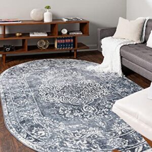 Unique Loom Oxford Collection Area Rug - Bodleian (8' x 10' Oval, Blue/ Ivory)