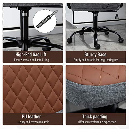 Vinsetto High Back Office Chair with 2-Point Lumbar Massage, USB Power, Faux Leather, and Linen Fabric, Brown and Grey