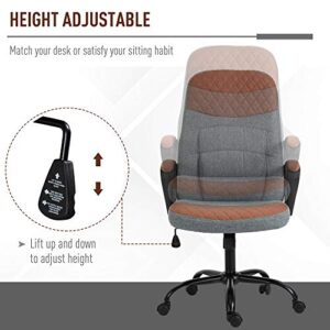 Vinsetto High Back Office Chair with 2-Point Lumbar Massage, USB Power, Faux Leather, and Linen Fabric, Brown and Grey