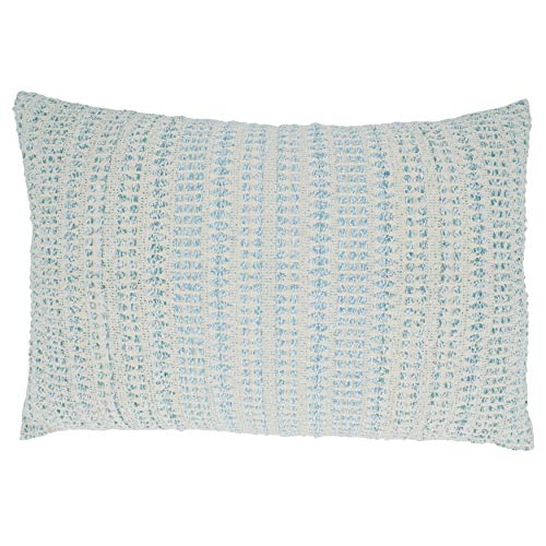 SARO LIFESTYLE Celeste Collection Woven Line Throw Pillow With Poly Filling, 16" x 24", Aqua