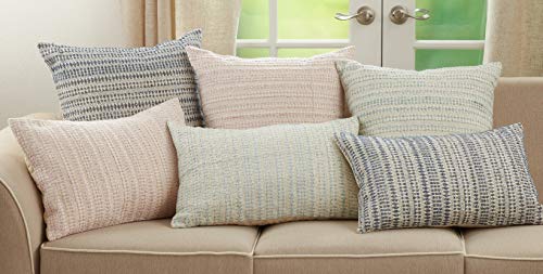 SARO LIFESTYLE Celeste Collection Woven Line Throw Pillow With Poly Filling, 16" x 24", Aqua