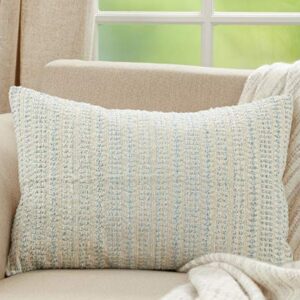 SARO LIFESTYLE Celeste Collection Woven Line Throw Pillow With Poly Filling, 16" x 24", Aqua