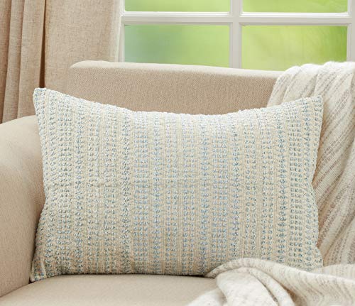 SARO LIFESTYLE Celeste Collection Woven Line Throw Pillow With Poly Filling, 16" x 24", Aqua