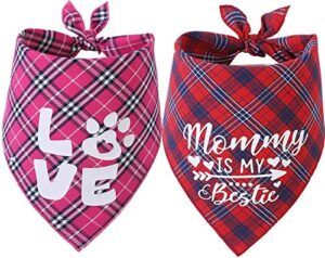 valentines day dog bandana - set of 2 reversible triangle bibs plaid pet kerchief scarf
