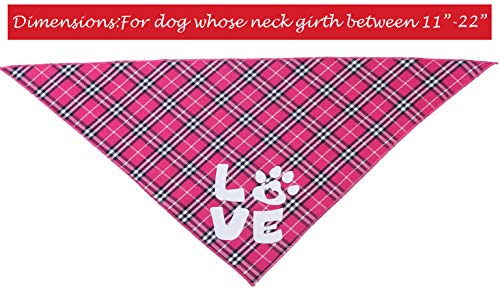 Valentines Day Dog Bandana - Set of 2 Reversible Triangle Bibs Plaid Pet Kerchief Scarf