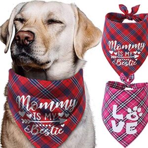 Valentines Day Dog Bandana - Set of 2 Reversible Triangle Bibs Plaid Pet Kerchief Scarf