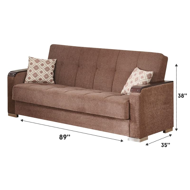 BEYAN Frankfurt Modern Upholstered Tufted Sleeper Sofa with Storage, 89", Brown
