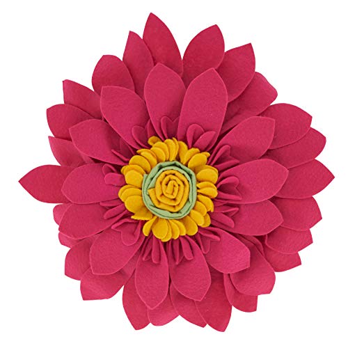 SARO LIFESTYLE Fleur De Jardin Collection Felt Flower Throw Pillow with Poly Filling, 13" x 13", Fuchsia