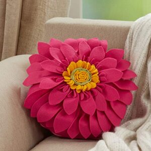 SARO LIFESTYLE Fleur De Jardin Collection Felt Flower Throw Pillow with Poly Filling, 13" x 13", Fuchsia