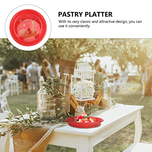 Cabilock 10Pcs Red Round Plastic Trays Plastic Serving Tray Serving Platters Food Tray Decorative Serving Trays Wedding Platter Party Trays Candy Fruit Platters 21cm