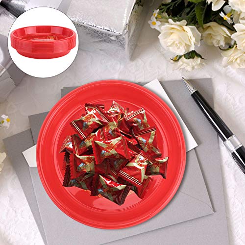 Cabilock 10Pcs Red Round Plastic Trays Plastic Serving Tray Serving Platters Food Tray Decorative Serving Trays Wedding Platter Party Trays Candy Fruit Platters 21cm