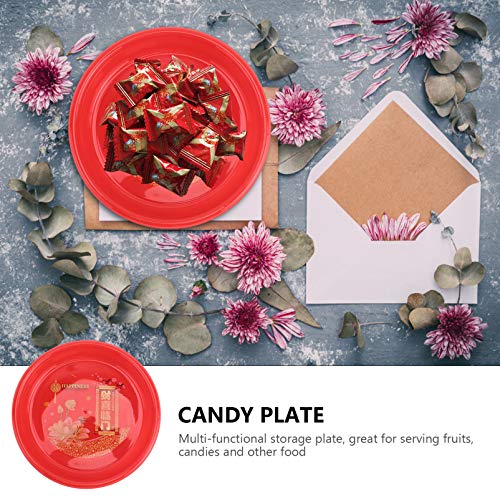 Cabilock 10Pcs Red Round Plastic Trays Plastic Serving Tray Serving Platters Food Tray Decorative Serving Trays Wedding Platter Party Trays Candy Fruit Platters 21cm