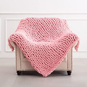 SPAOMY Chunky Knit Blanket Chenille Handmade Throw Blanket Cozy Warm Blanket for Bed Couch Home Decor(60x60 in,Pink)