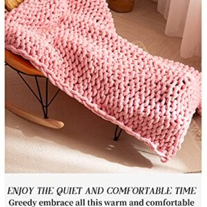 SPAOMY Chunky Knit Blanket Chenille Handmade Throw Blanket Cozy Warm Blanket for Bed Couch Home Decor(60x60 in,Pink)