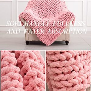 SPAOMY Chunky Knit Blanket Chenille Handmade Throw Blanket Cozy Warm Blanket for Bed Couch Home Decor(60x60 in,Pink)