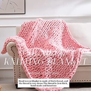 SPAOMY Chunky Knit Blanket Chenille Handmade Throw Blanket Cozy Warm Blanket for Bed Couch Home Decor(60x60 in,Pink)