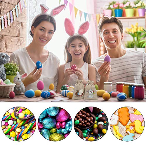 CCINEE 36PCS Easter Burlap Bags with Drawstring,Bunny Burlap Gift Bag Jute Line Goody Bags for Kids Party Favor Supply