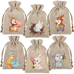 ccinee 36pcs easter burlap bags with drawstring,bunny burlap gift bag jute line goody bags for kids party favor supply