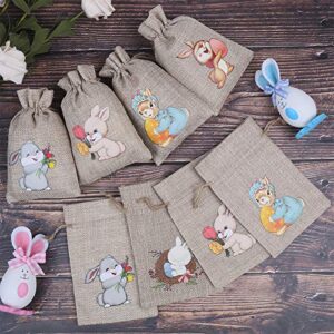 CCINEE 36PCS Easter Burlap Bags with Drawstring,Bunny Burlap Gift Bag Jute Line Goody Bags for Kids Party Favor Supply