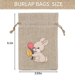 CCINEE 36PCS Easter Burlap Bags with Drawstring,Bunny Burlap Gift Bag Jute Line Goody Bags for Kids Party Favor Supply