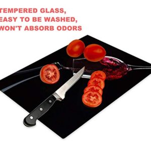 Tempered Glass Cutting Board Red wine Tableware Kitchen Decorative Cutting Board with Non-slip Legs, Serving Board, Large Size, 15" x 11"