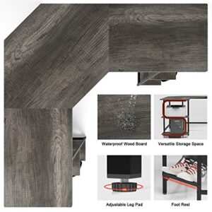 Teraves Modern L Shaped Desk with Shelves,64.84" Computer Desk/Gaming Desk for Home Office,Corner Desk with Large Desktop (Black Oak+Black Frame, Large+4 Tier Shelves)