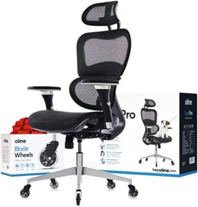 oline ergopro ergonomic office chair - rolling desk chair with 4d adjustable armrest, 3d lumbar support and blade wheels - mesh computer chair, gaming chairs, executive swivel chair (black)