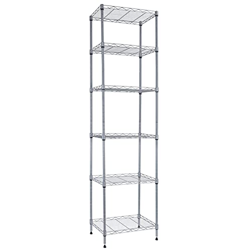 REGILLER 6 Wire Shelving Steel Storage Rack Adjustable Unit Shelves for Laundry Bathroom Kitchen Pantry Closet (Silver, 16.8L x 11.7W x 63H)