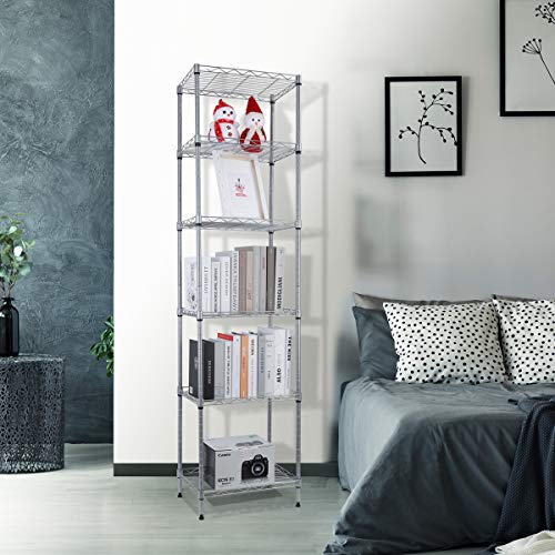 REGILLER 6 Wire Shelving Steel Storage Rack Adjustable Unit Shelves for Laundry Bathroom Kitchen Pantry Closet (Silver, 16.8L x 11.7W x 63H)