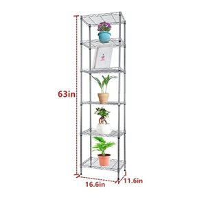 REGILLER 6 Wire Shelving Steel Storage Rack Adjustable Unit Shelves for Laundry Bathroom Kitchen Pantry Closet (Silver, 16.8L x 11.7W x 63H)