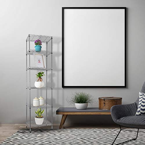 REGILLER 6 Wire Shelving Steel Storage Rack Adjustable Unit Shelves for Laundry Bathroom Kitchen Pantry Closet (Silver, 16.8L x 11.7W x 63H)