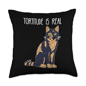 tortoise shell cat gifts & gear for tortie lovers tortitude is real tortoise shell tortie cat throw pillow, 18x18, multicolor