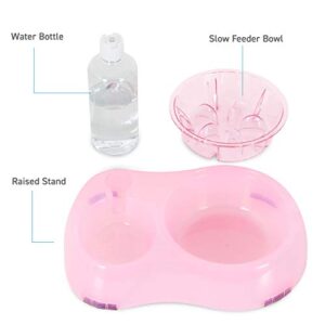 ANYPET Slow Feeder Bowl, Elevated, Double Transparent for Cats, Small Dogs, Pet Automatic Water Feeder with Water Bottle, Pink (APF06P)