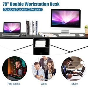 Tangkula 2 Person Computer Desk, 79 Inch Double Workstation Desk with Storage Cubes and Adjustable Foot Pads, Extra Large & Sturdy Writing Table for Home and Office (Black)