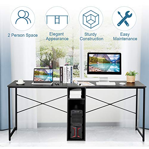 Tangkula 2 Person Computer Desk, 79 Inch Double Workstation Desk with Storage Cubes and Adjustable Foot Pads, Extra Large & Sturdy Writing Table for Home and Office (Black)