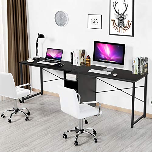 Tangkula 2 Person Computer Desk, 79 Inch Double Workstation Desk with Storage Cubes and Adjustable Foot Pads, Extra Large & Sturdy Writing Table for Home and Office (Black)