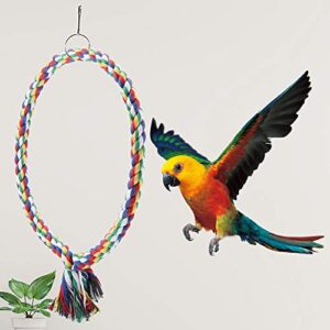 Bird Rope Swing, Cotton Bird Circle Ring Rope Perch Stand Swing Chewing Toy Birdcage Decoration Accessory for African Grey Budgie Parakeet Cockatiel Cockatoo(L)