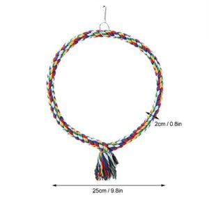 Bird Rope Swing, Cotton Bird Circle Ring Rope Perch Stand Swing Chewing Toy Birdcage Decoration Accessory for African Grey Budgie Parakeet Cockatiel Cockatoo(L)