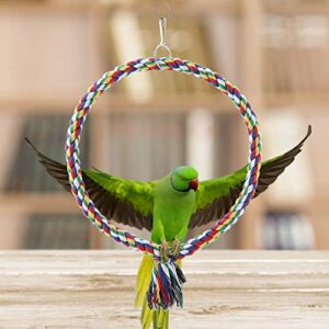 Bird Rope Swing, Cotton Bird Circle Ring Rope Perch Stand Swing Chewing Toy Birdcage Decoration Accessory for African Grey Budgie Parakeet Cockatiel Cockatoo(L)