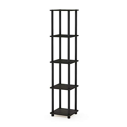 Furinno Turn-N-Tube 5-Tier Corner Square Rack Display Shelf, Round, Espresso/Black & Simplistic End Table, Espresso/Black