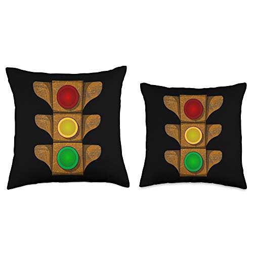 InGENIUS Road Sign Traffic Light Vintage Rusty Stoplight Stop Go Caution Signal Throw Pillow, 18x18, Multicolor