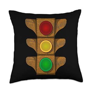 ingenius road sign traffic light vintage rusty stoplight stop go caution signal throw pillow, 18x18, multicolor